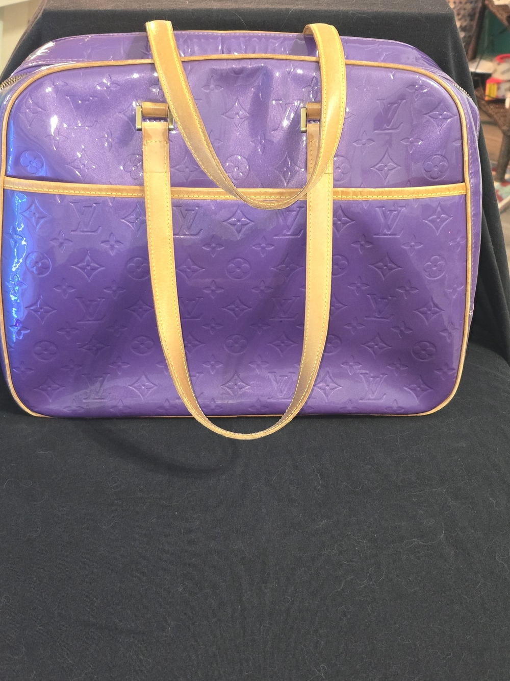 Louis Vuitton Purple Vernis Patent Leather Tote with Tan Trim